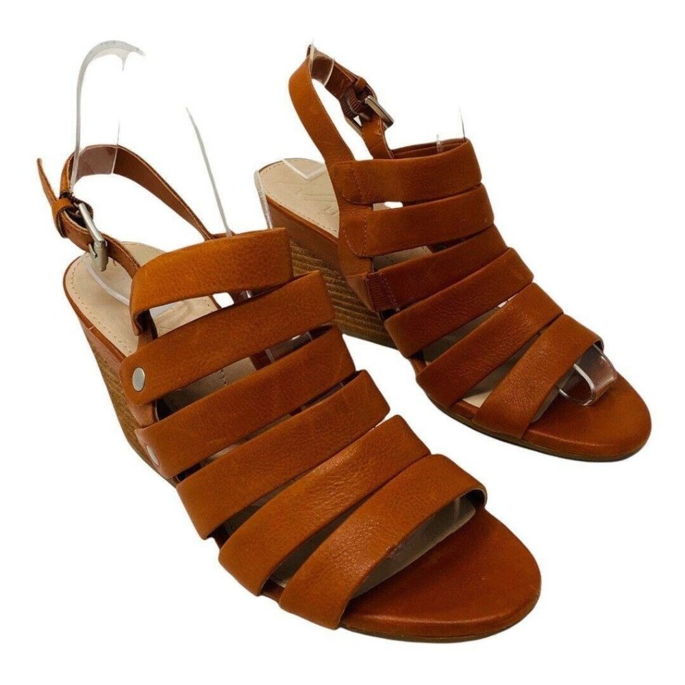 Naya Lassie Wedge Sandals 7.5 Leather Slingback Strappy Brown Tan Comfort Shoes